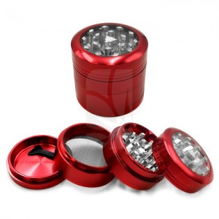 Grinder rojo con Tapa Transparente de 4 Partes