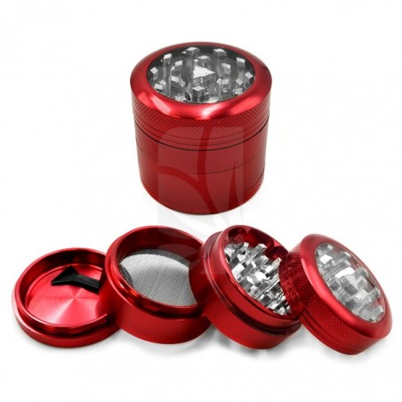 Grinder rojo con Tapa Transparente de 4 Partes