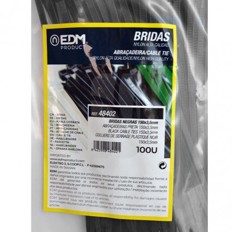 Bridas negras 150x3.5 mm. 100 u.