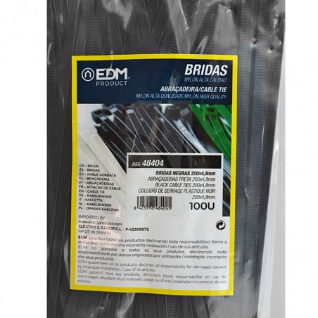 Bridas negras 200x4.8 mm. 100 u.