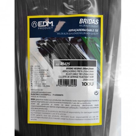 Bridas negras 250x4.8 mm. 100 u.