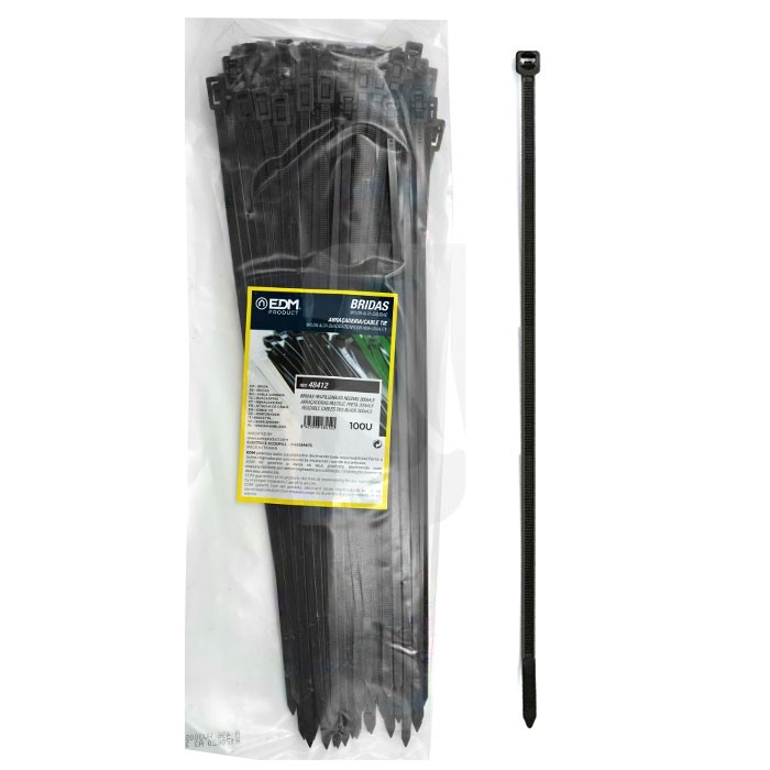 Bridas reutilizables negras 300x4.5 mm. 100 u. Bridas reutilizables negras 300x4.5 mm. 100 u.