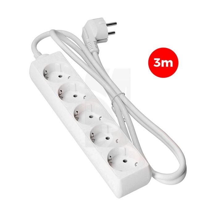 Mehrfachsteckdose mit 5 T/TL-Steckplätzen, 3 m (3x1,5 mm)