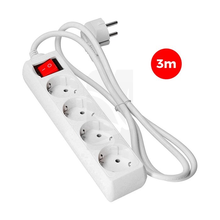 Multiprise avec 4 prises T/TL, 3 m (3x1,5 mm), avec interrupteur