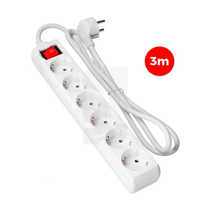 Multipresa con 6 prese T/TL, 3 m (3x1,5 mm), con interruttore