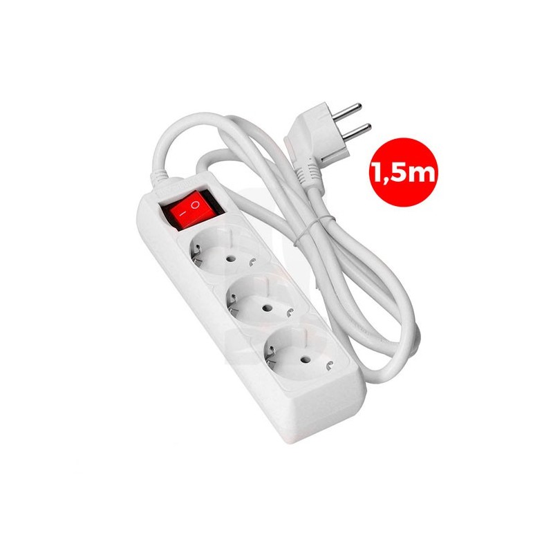 Multiple base with 3 Schuko sockets and switch, 1.5 m Multiple base with 3 Schuko sockets and switch, 1.5 m