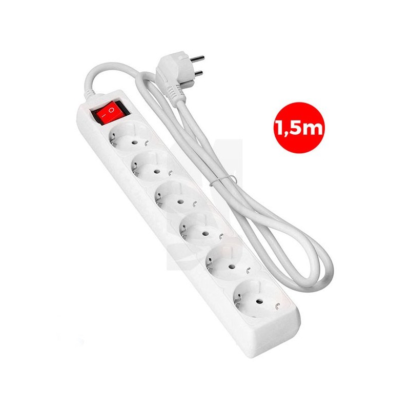 Multiprise avec 6 prises Schuko et interrupteur, 1,5 m Multiprise avec 6 prises Schuko et interrupteur, 1,5 m