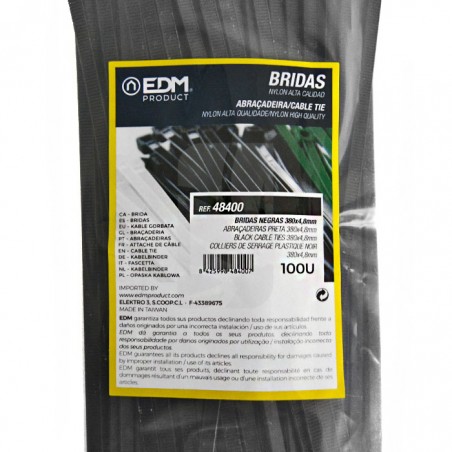 Bridas Negras 380x4.8 mm. 100 unidades