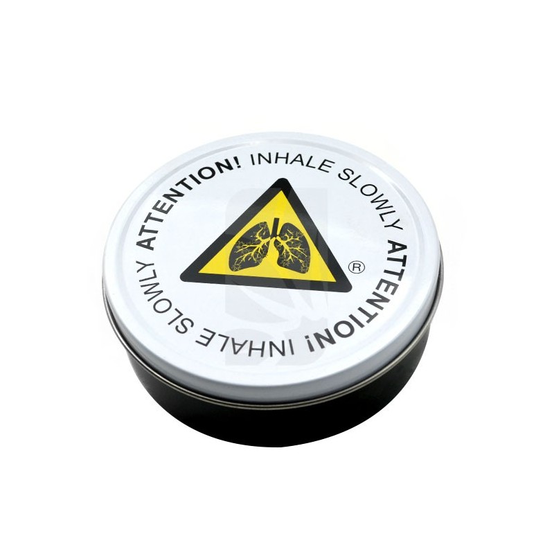 Caja redonda 9 cm. Attention! Inhale Slowly Caja redonda 9 cm. Attention! Inhale Slowly