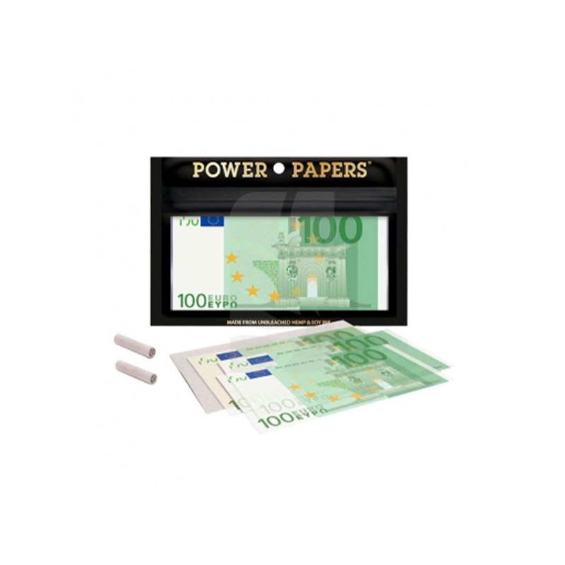 Papel de fumar Powers Paper 100 Euros 12 Hojas 110x54mm Tips Librito 