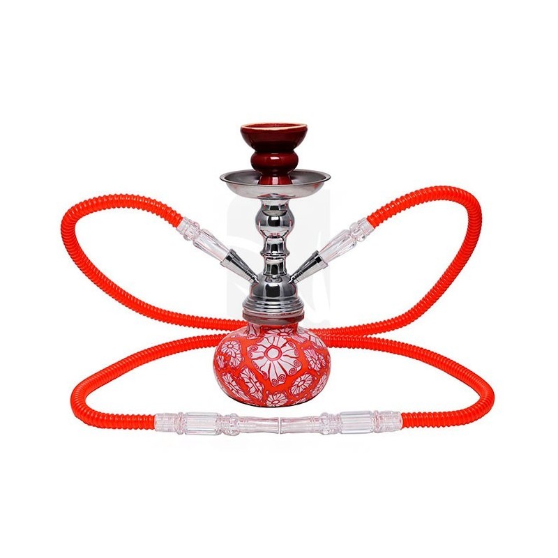 Shisha vermelha Flowers de 25 cm com 2 mangueiras Shisha vermelha Flowers de 25 cm com 2 mangueiras