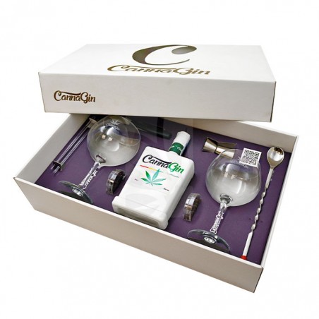 Estuche Cannagin 70 cl. con 2 copas Set