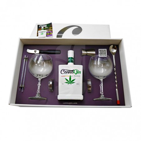 Estuche Cannagin 70 cl. con 2 copas Set