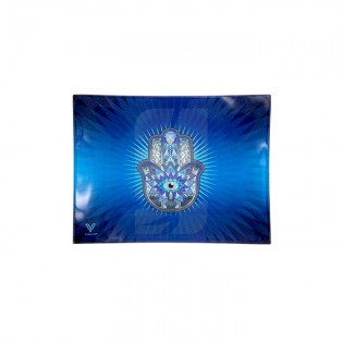 Bandeja de Liar Pequeña de Cristal Templado de Hamsa Blue