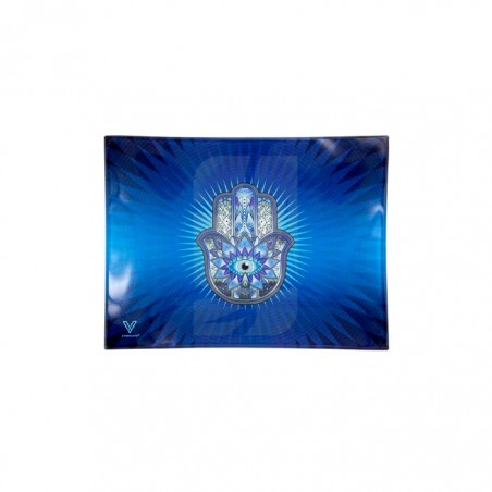 Bandeja de Liar Pequeña de Cristal Templado de Hamsa Blue