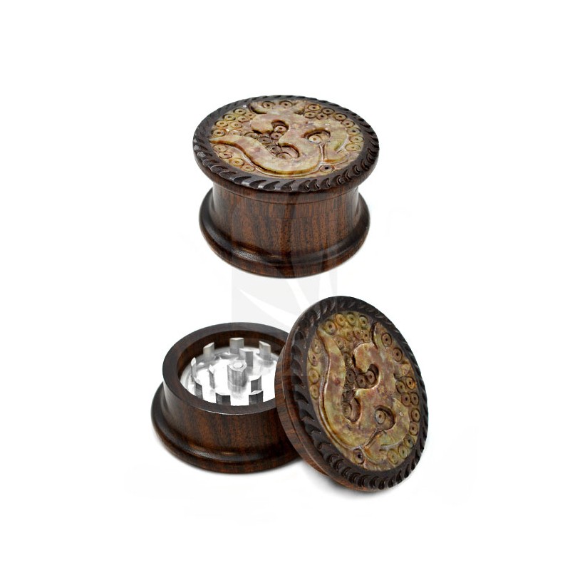 Grinder madera, piedra y aluminio Om, 2 partes 53x30mm Grinder madera, piedra y aluminio Om, 2 partes 53x30mm