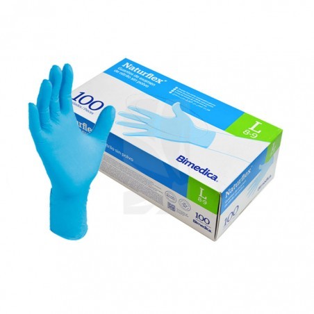 Guantes de Nitrilo Lisos en Azul Talla L con 100 Unidades de Naturflex