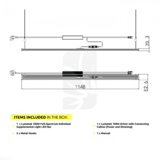 medidas Barra LED de luz suplementaria individual de espectro completo de 100 W de Lumatek