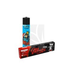 Pack con Mechero Clipper Azul + Papel de liar + Tips de Monkey King
