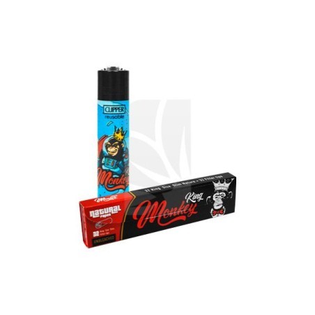 Pack con Mechero Clipper Azul + Papel de liar + Tips de Monkey King