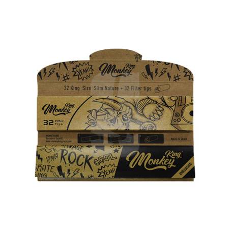 Monkey King Size Slim+Tips Natural rolling paper