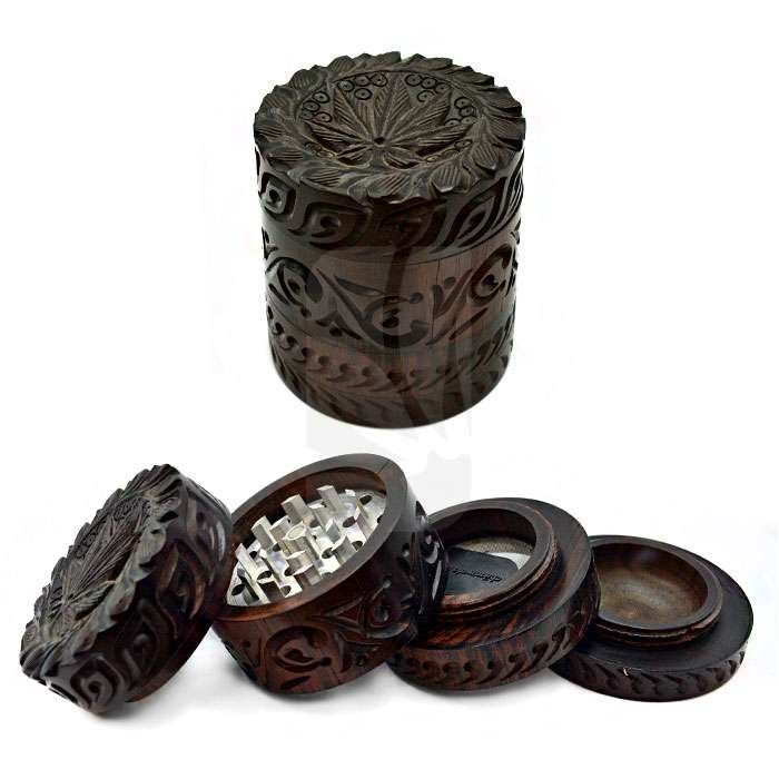 Grinder madera y aluminio Leaf, 4 partes 50x50mm Grinder madera y aluminio Leaf, 4 partes 50x50mm